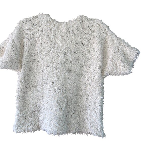 Nation Ltd Womens Sweater Size Medium Cream Shaggy Short Sleeve V Neck - Picture 2 of 7